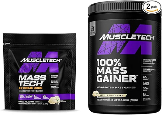 MuscleTech Mass Gainer Extreme 2000 Protein Powder + 100% Mass Gainer Creatine for Muscle Growth and Strength Gains