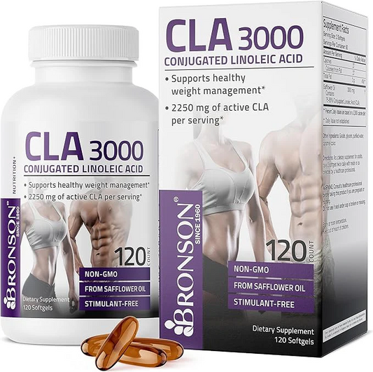 Bronson CLA 3000 Extra High Potency Supports Healthy Weight Management Lean Muscle Mass Non-Stimulating Conjugated Linoleic Acid 120 Softgels